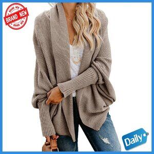 Oversized Chunky Knit Cardigan Sweater Batwing Sleeve Open Front Coat